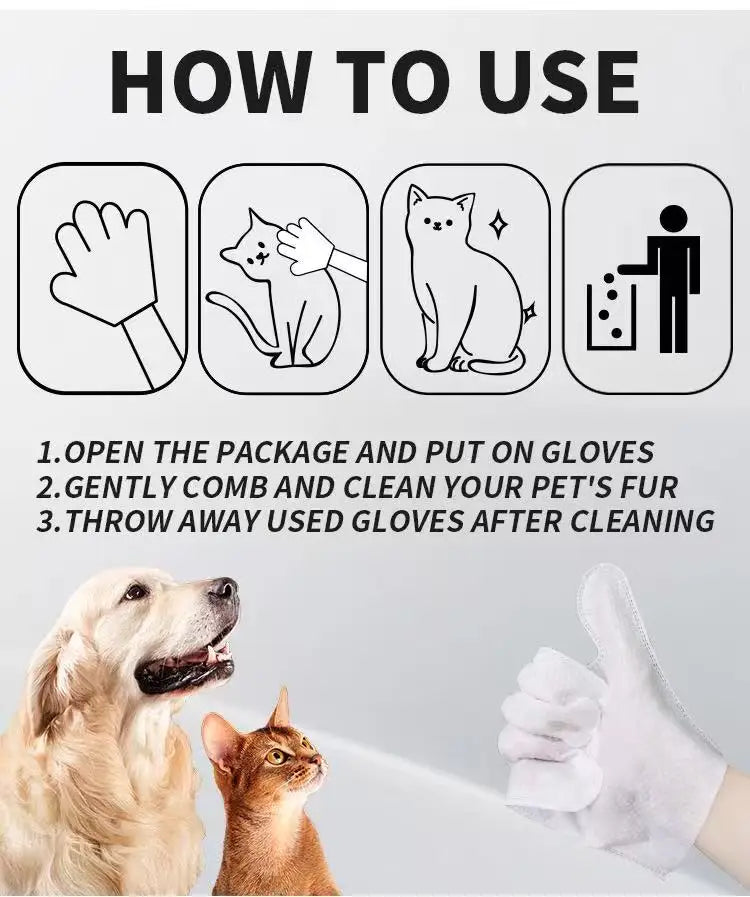 6 PCs napkins disposable gloves wash for animals (cats and dogs) gloves without rinsing washing gloves napkins deodorizing dry napkins wet cleaning