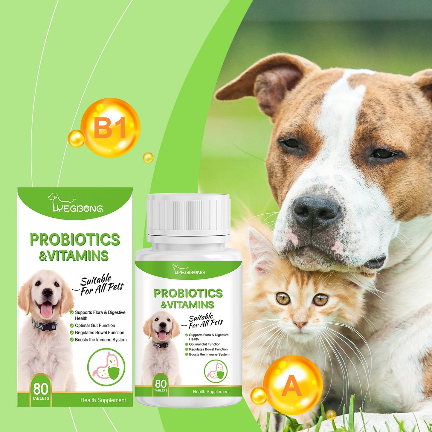 Yegbong Pet Probiotic Soft Chews Gut Health Improving Pet Care Supplements for Cats and Fish Enhanced Nutritional Absorption