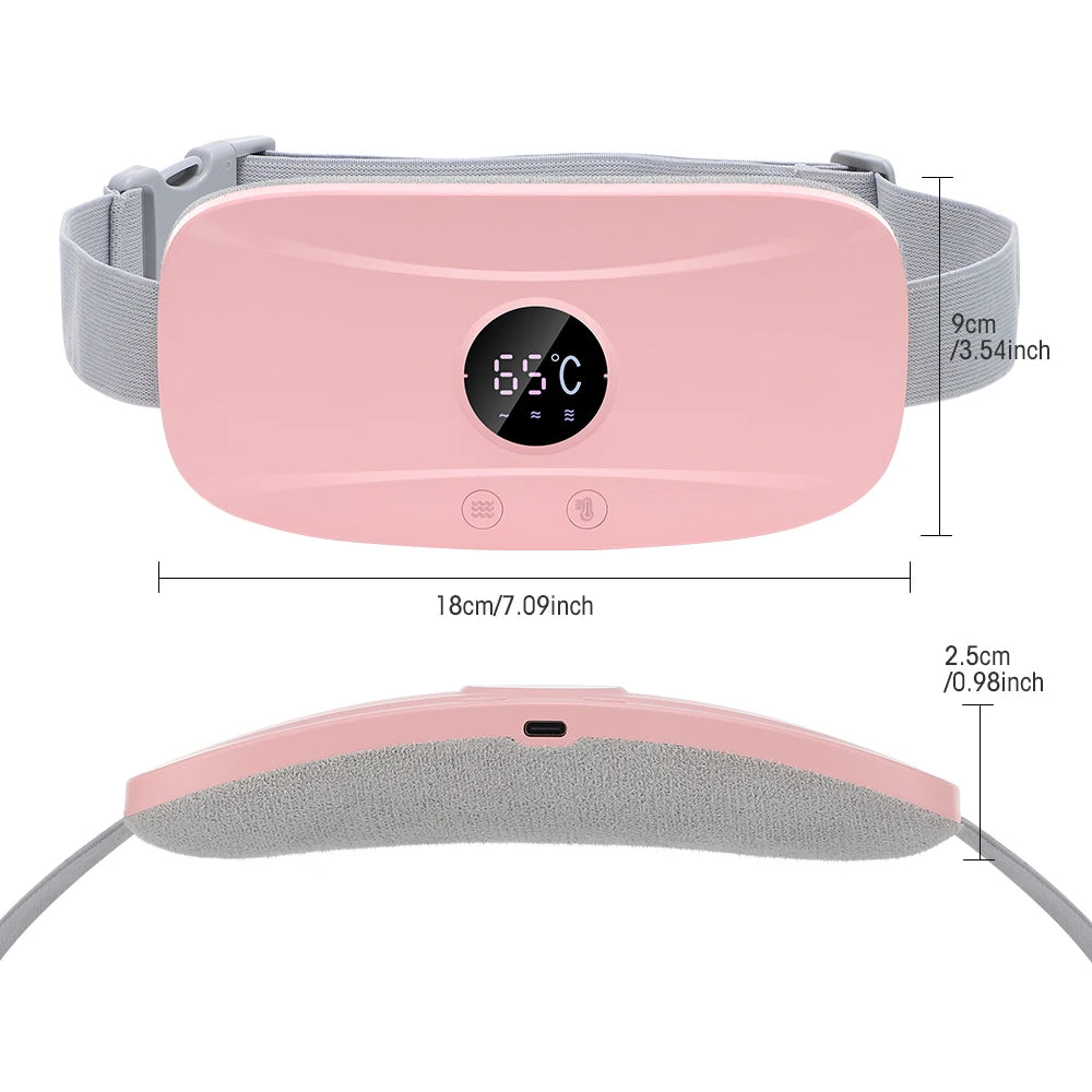Electric Period Cramp Relief Massager Vibrating Heating Pad for Menstrual Pain Waist Stomach Abdominal Warm Palace Belt