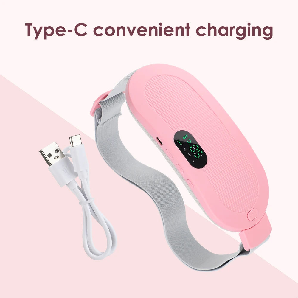 Electric Period Cramp Relief Massager Vibrating Heating Pad for Menstrual Pain Waist Stomach Abdominal Warm Palace Belt