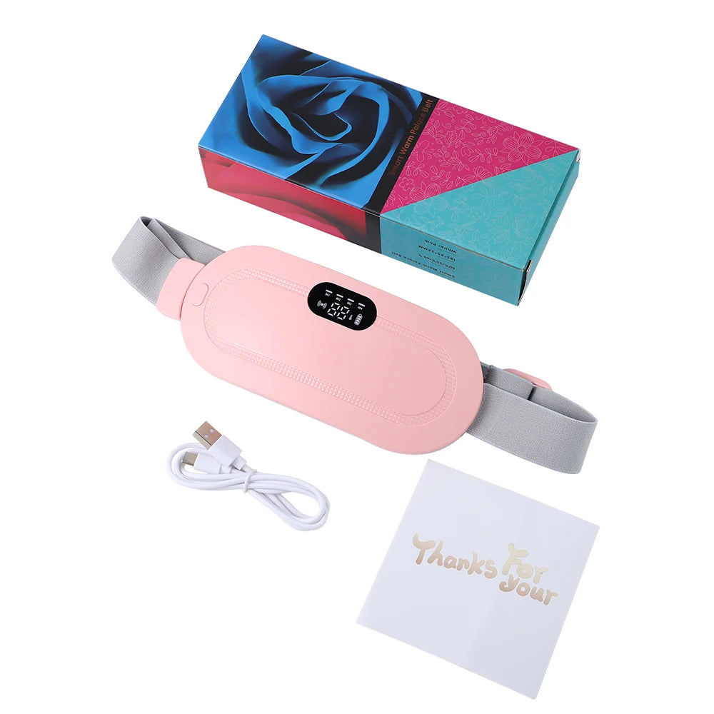 Electric Period Cramp Relief Massager Vibrating Heating Pad for Menstrual Pain Waist Stomach Abdominal Warm Palace Belt