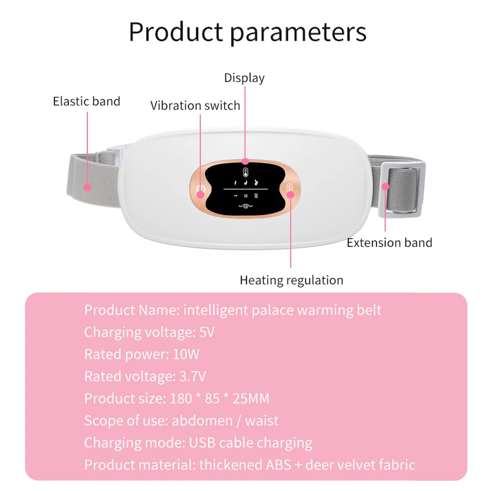 Electric Period Cramp Massager Vibrator Heating Belt for Menstrual Relief Waist Stomach Warming Women Gift USB Rechargeable