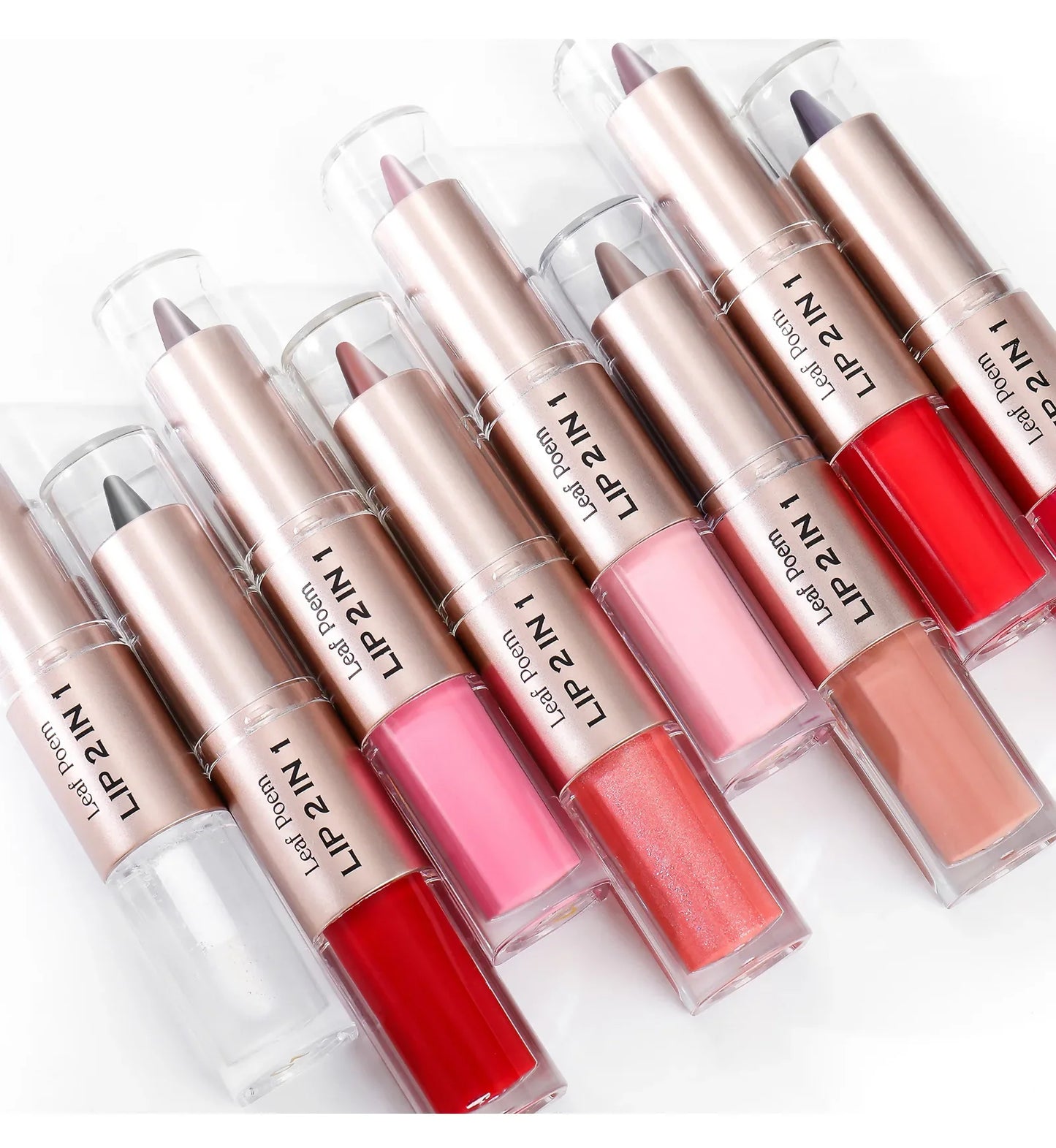 2in1 Lipstick Lip Gloss Lip Liner Contour Pencil Double Head Mirror Plumping Lip Glaze Crystal Lip Sexy Red Lips Tint Makeup