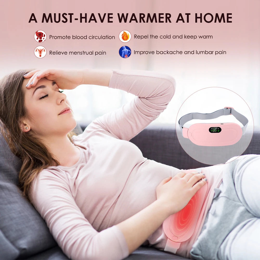 Electric Period Cramp Relief Massager Vibrating Heating Pad for Menstrual Pain Waist Stomach Abdominal Warm Palace Belt