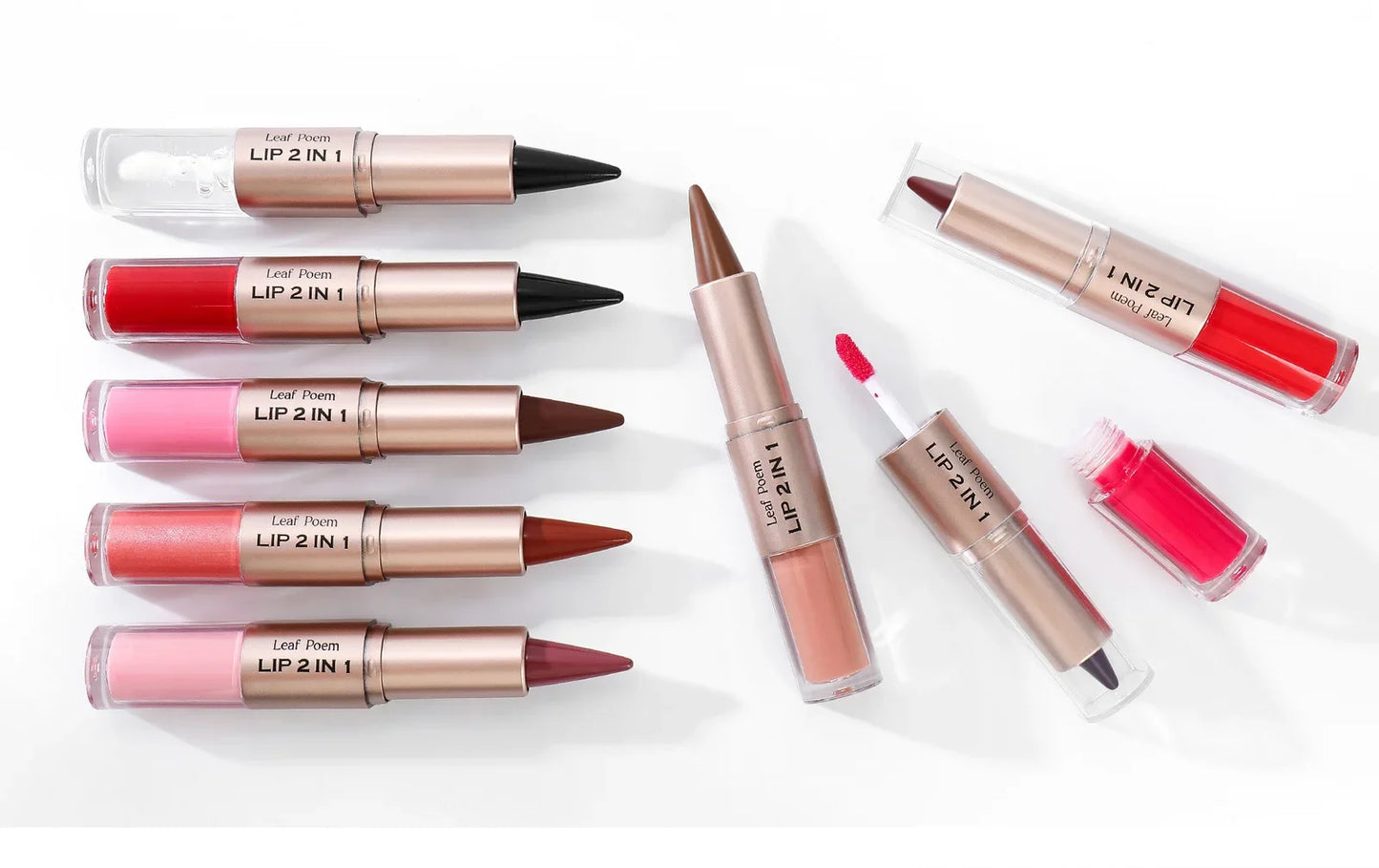 2in1 Lipstick Lip Gloss Lip Liner Contour Pencil Double Head Mirror Plumping Lip Glaze Crystal Lip Sexy Red Lips Tint Makeup