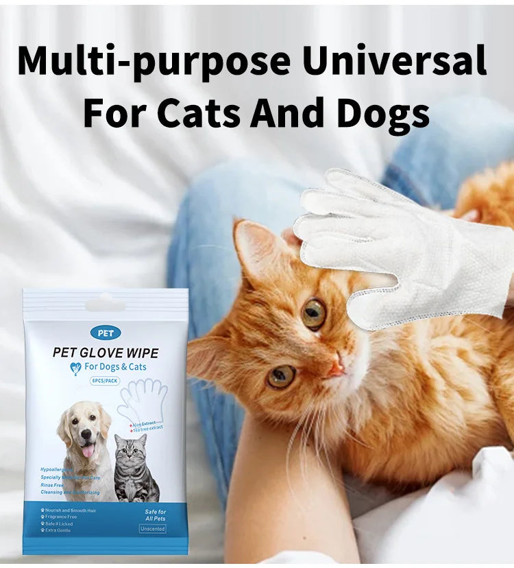 Pet cleaning supplies disposable gloves cat and dog bath cleaning wet wipes gloves deodorizing Grooming Gloves for Daily Care