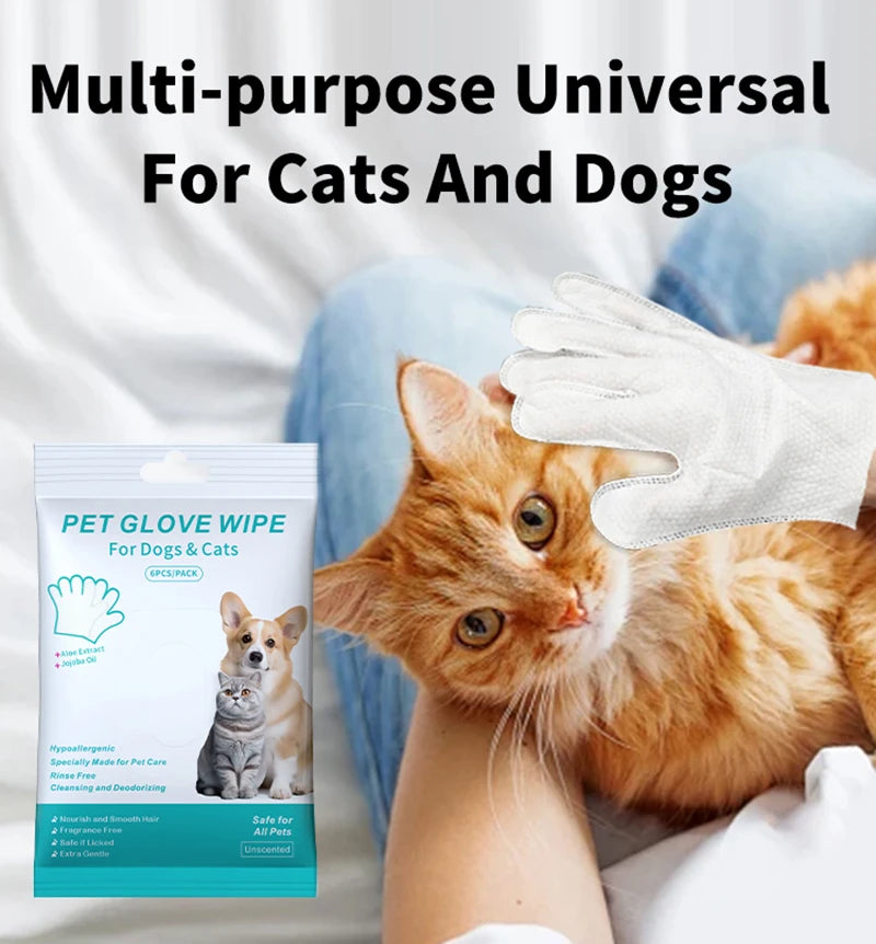 New 6PCS Pet Wash-Free Gloves Cat Bath Deodorant Wipes Disposable Cleaning Dry Cleaning Dog Wipes Gentle And Convenient Gloves