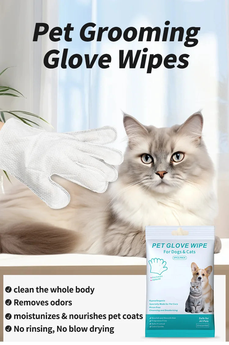 Pet cleaning supplies disposable gloves cat and dog bath cleaning wet wipes gloves deodorizing Grooming Gloves for Daily Care