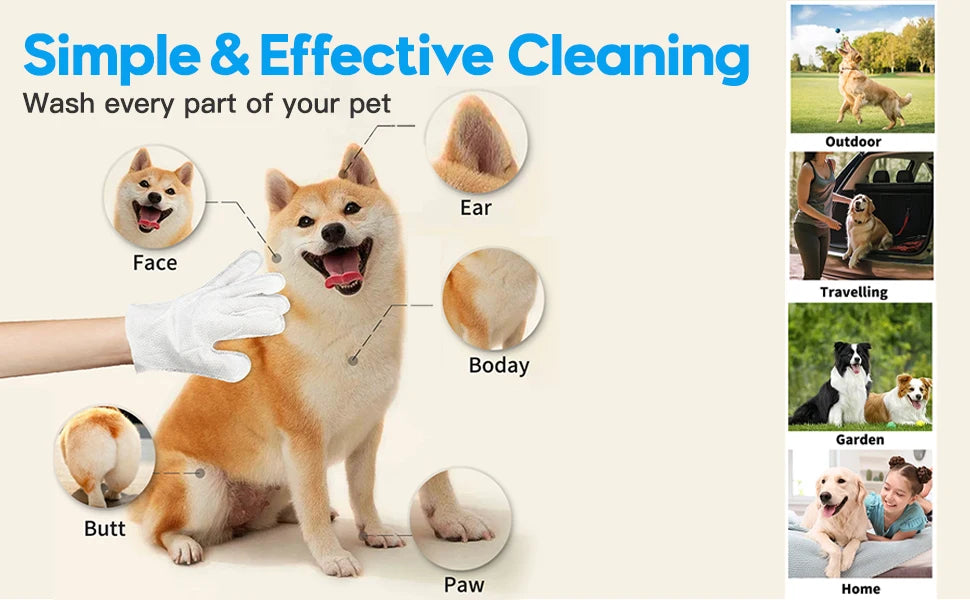 Unscented Extra Thick Pet Cleaning Wipes for Dogs & Cats,Dog Washing Bathing Deodorizing Grooming Gloves for Daily Care
