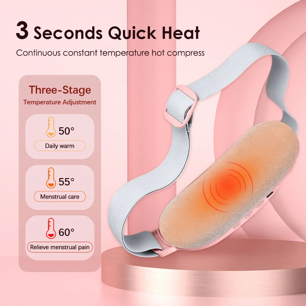 Electric Period Cramp Relief Massager Vibrating Heating Pad for Menstrual Pain Waist Stomach Abdominal Warm Palace Belt