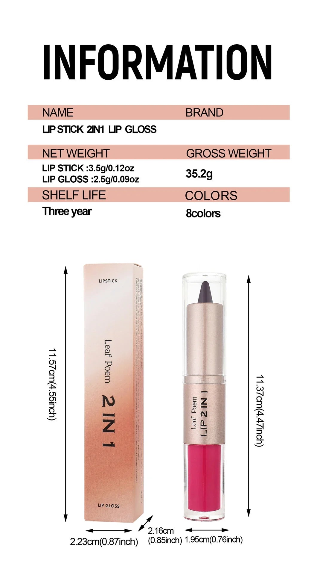 2in1 Lipstick Lip Gloss Lip Liner Contour Pencil Double Head Mirror Plumping Lip Glaze Crystal Lip Sexy Red Lips Tint Makeup