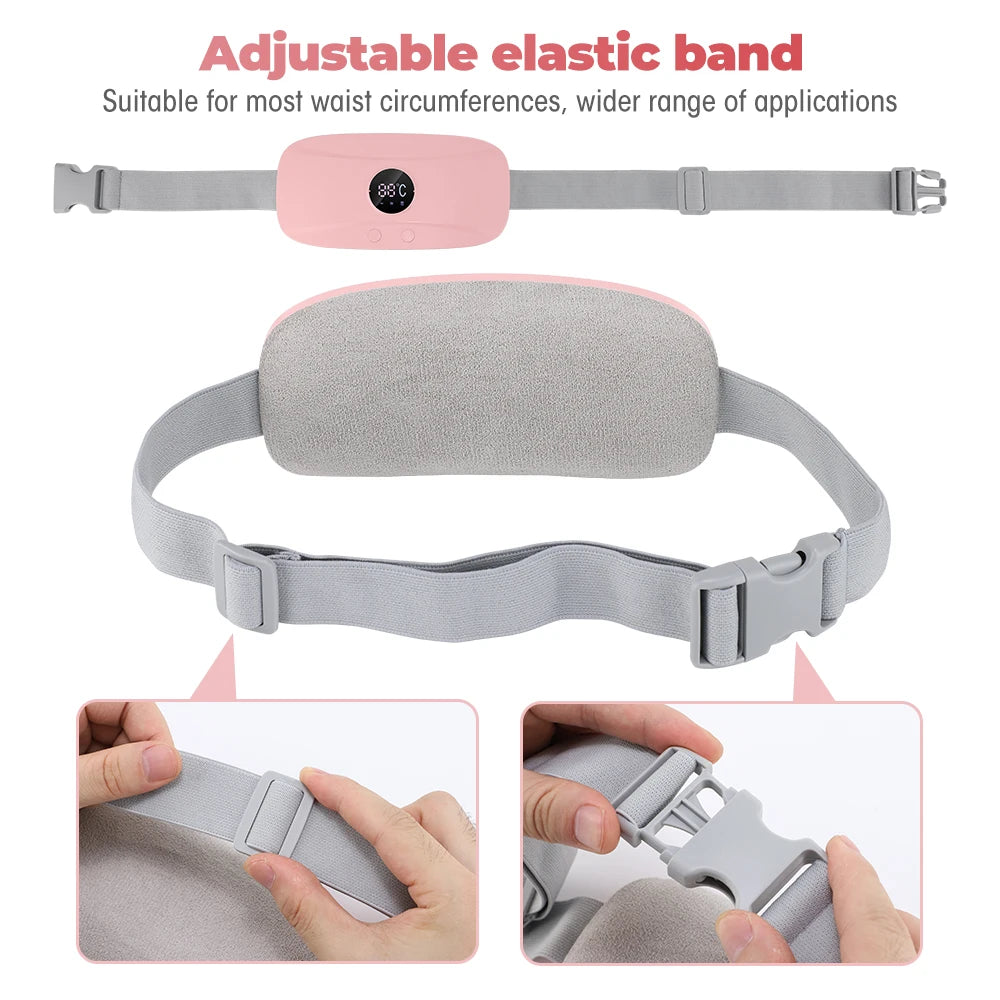 Electric Period Cramp Relief Massager Vibrating Heating Pad for Menstrual Pain Waist Stomach Abdominal Warm Palace Belt