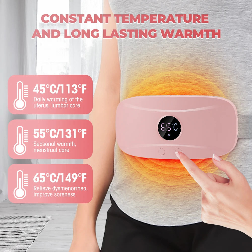 Electric Period Cramp Relief Massager Vibrating Heating Pad for Menstrual Pain Waist Stomach Abdominal Warm Palace Belt