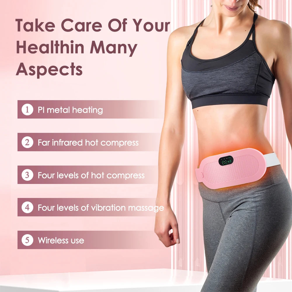 Electric Period Cramp Massager Vibrator Heating Belt for Menstrual Relief Waist Stomach Warming Women Gift USB Rechargeable