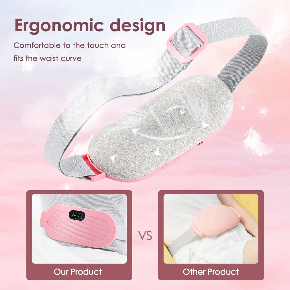 Electric Period Cramp Relief Massager Vibrating Heating Pad for Menstrual Pain Waist Stomach Abdominal Warm Palace Belt