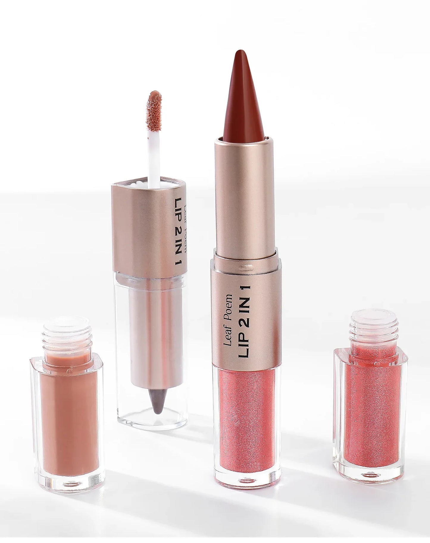 2in1 Lipstick Lip Gloss Lip Liner Contour Pencil Double Head Mirror Plumping Lip Glaze Crystal Lip Sexy Red Lips Tint Makeup