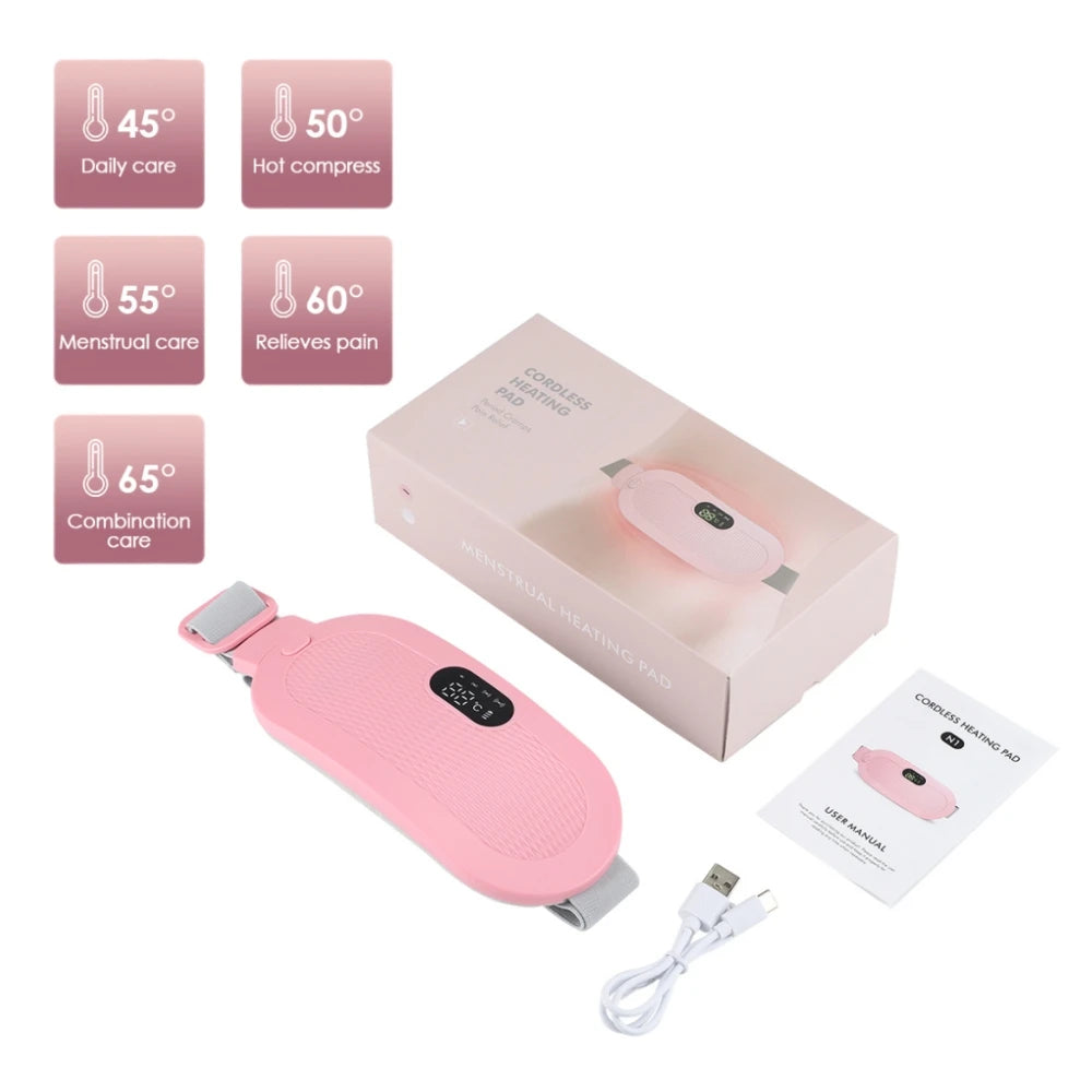 Electric Period Cramp Massager Vibrator Heating Belt for Menstrual Relief Waist Stomach Warming Women Gift USB Rechargeable