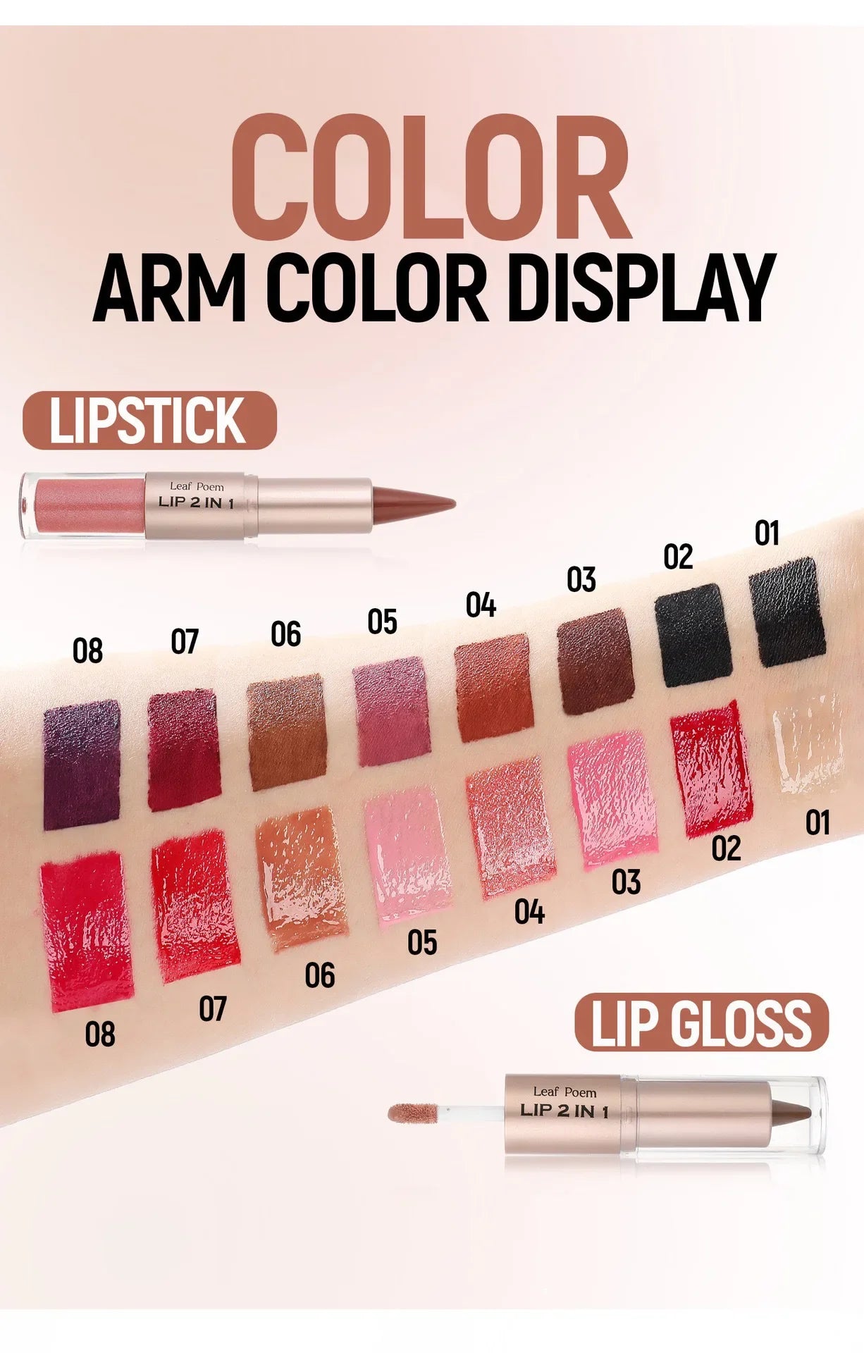 2in1 Lipstick Lip Gloss Lip Liner Contour Pencil Double Head Mirror Plumping Lip Glaze Crystal Lip Sexy Red Lips Tint Makeup
