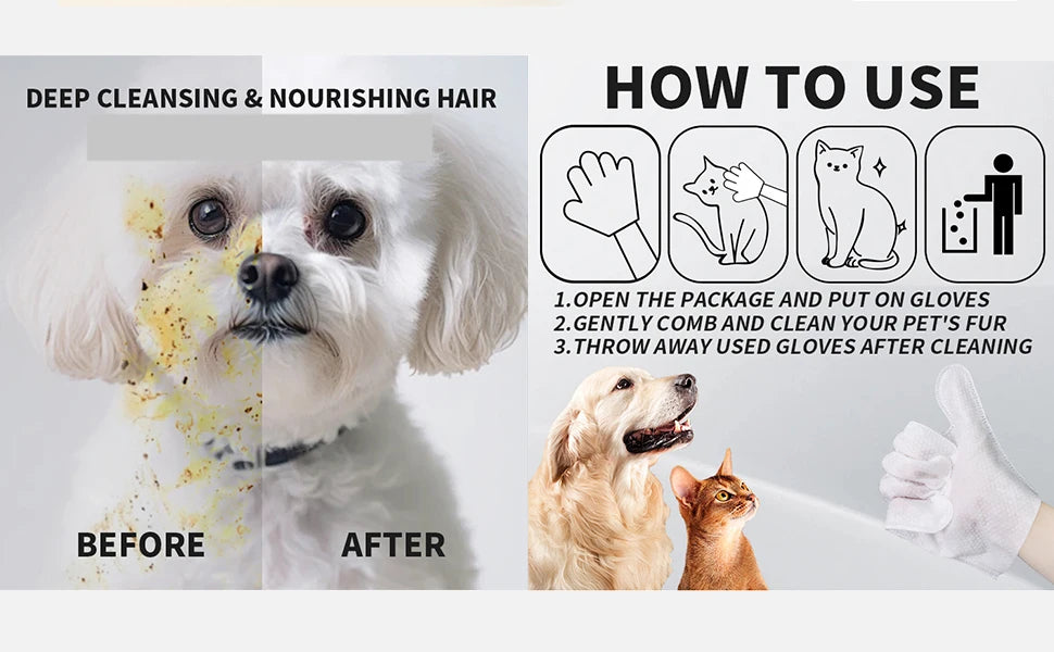 Unscented Extra Thick Pet Cleaning Wipes for Dogs & Cats,Dog Washing Bathing Deodorizing Grooming Gloves for Daily Care