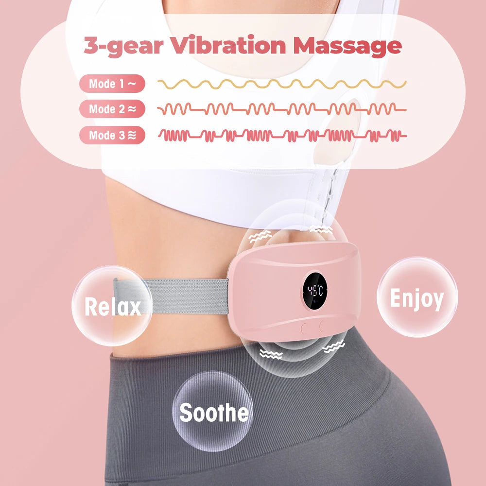 Electric Period Cramp Relief Massager Vibrating Heating Pad for Menstrual Pain Waist Stomach Abdominal Warm Palace Belt