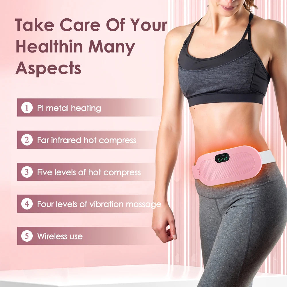 USB Uterine Warm Belt Pain Relief Menstrual Abdomen Stomach Back Waist Infrared Heating Hot Compress Vibration Massager Brace