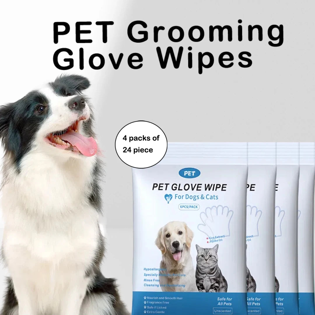 4 packs of 24 pieces,Pet gloves wet wipes - Special disposable cleaning wet wipes for pets, gentle and non-irritating