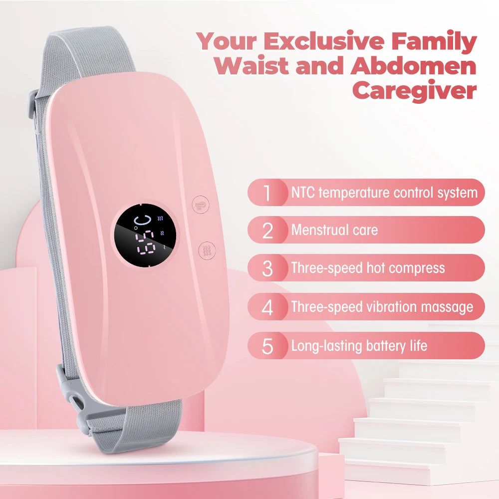Electric Period Cramp Relief Massager Vibrating Heating Pad for Menstrual Pain Waist Stomach Abdominal Warm Palace Belt