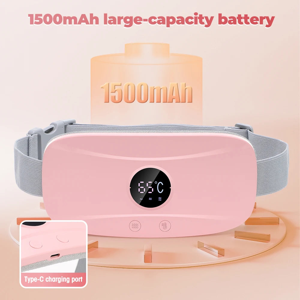 Electric Period Cramp Relief Massager Vibrating Heating Pad for Menstrual Pain Waist Stomach Abdominal Warm Palace Belt