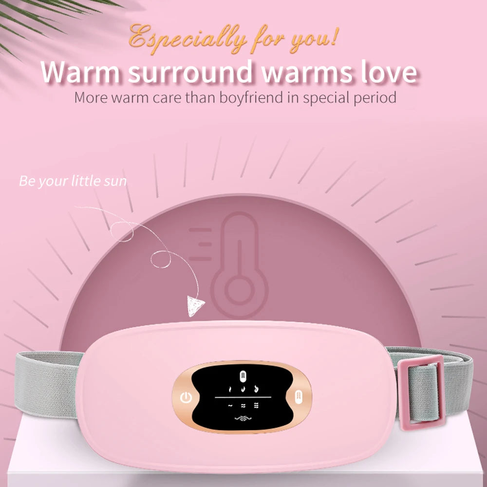 Electric Period Cramp Massager Vibrator Heating Belt for Menstrual Relief Waist Stomach Warming Women Gift USB Rechargeable