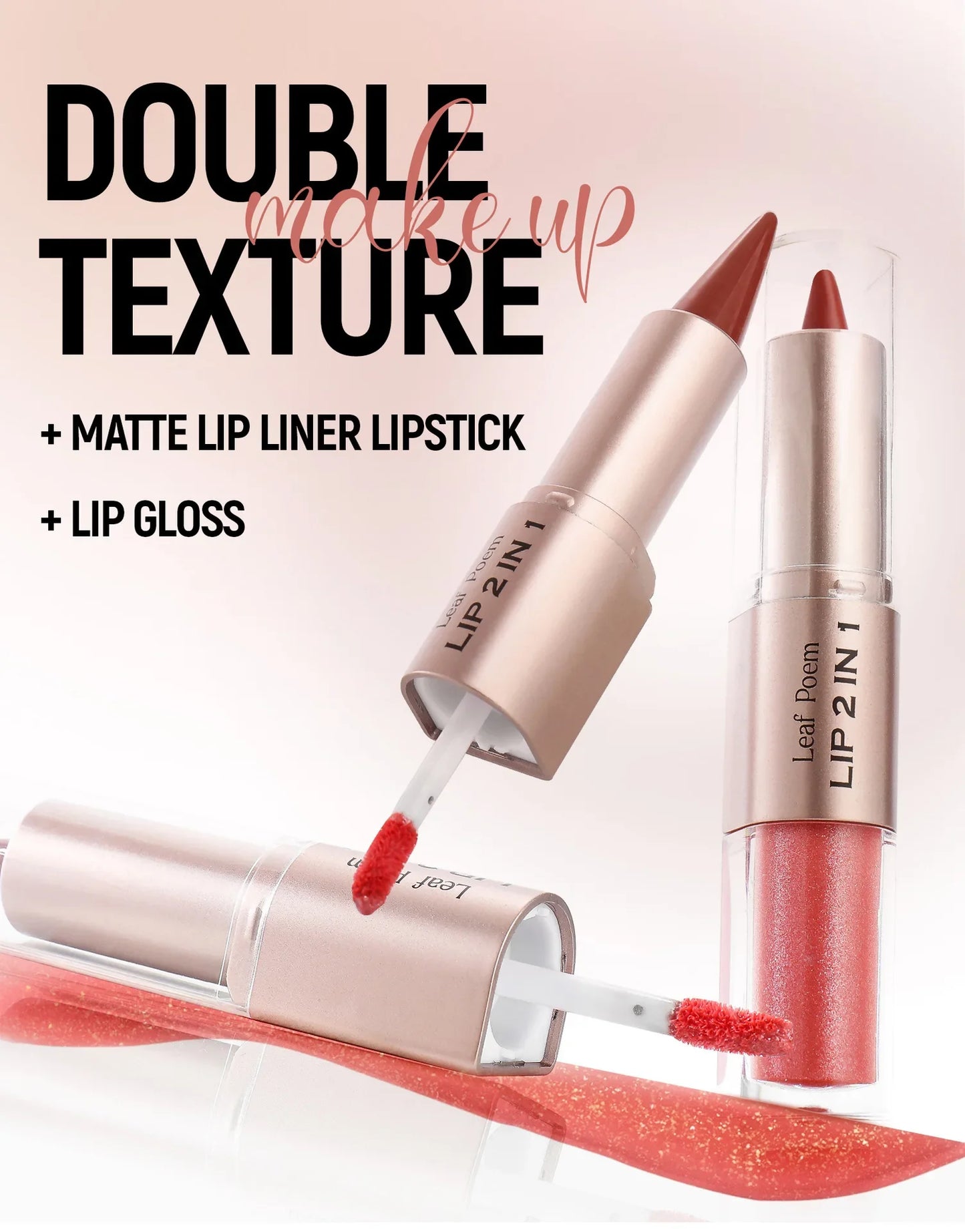 2in1 Lipstick Lip Gloss Lip Liner Contour Pencil Double Head Mirror Plumping Lip Glaze Crystal Lip Sexy Red Lips Tint Makeup