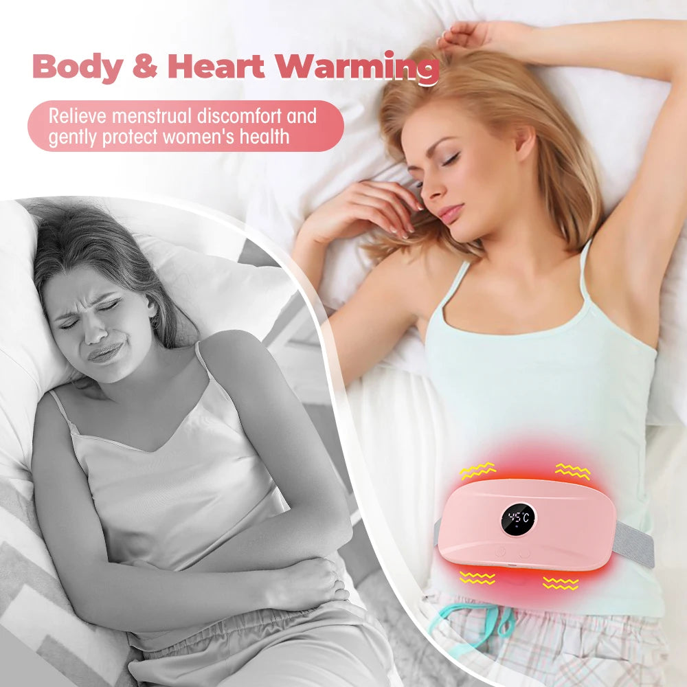 Electric Period Cramp Relief Massager Vibrating Heating Pad for Menstrual Pain Waist Stomach Abdominal Warm Palace Belt