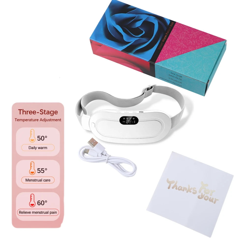 Electric Period Cramp Massager Vibrator Heating Belt for Menstrual Relief Waist Stomach Warming Women Gift USB Rechargeable