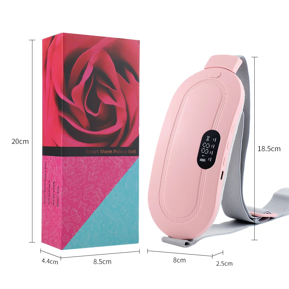 Electric Period Cramp Relief Massager Vibrating Heating Pad for Menstrual Pain Waist Stomach Abdominal Warm Palace Belt