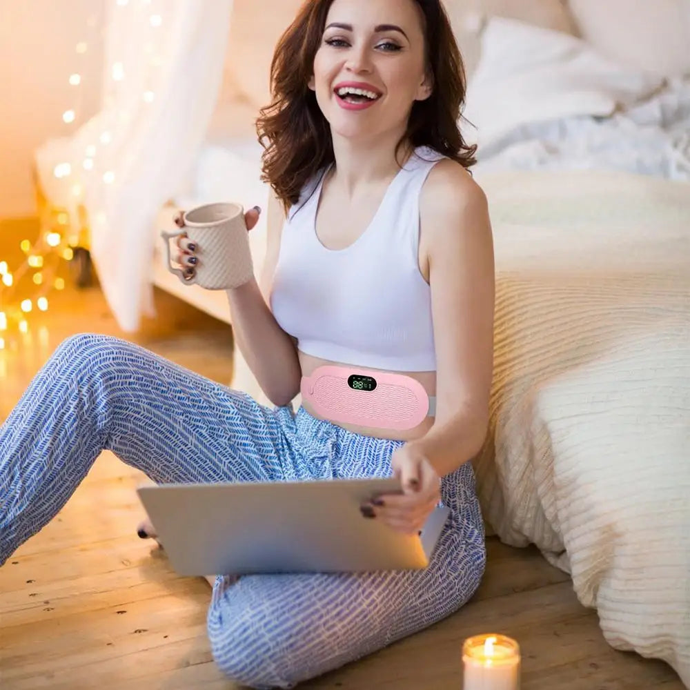 Period Heating Pad Travel Electric Stomach Heating Pad Adjustable Heated Belt With Digital Display 4 Vibration Massage Modes