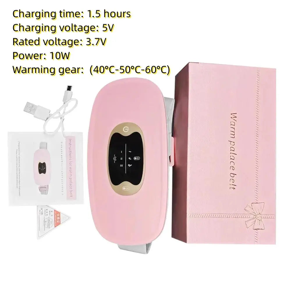 Electric Period Cramp Massager Vibrator Heating Belt for Menstrual Relief Waist Stomach Warming Women Gift USB Rechargeable