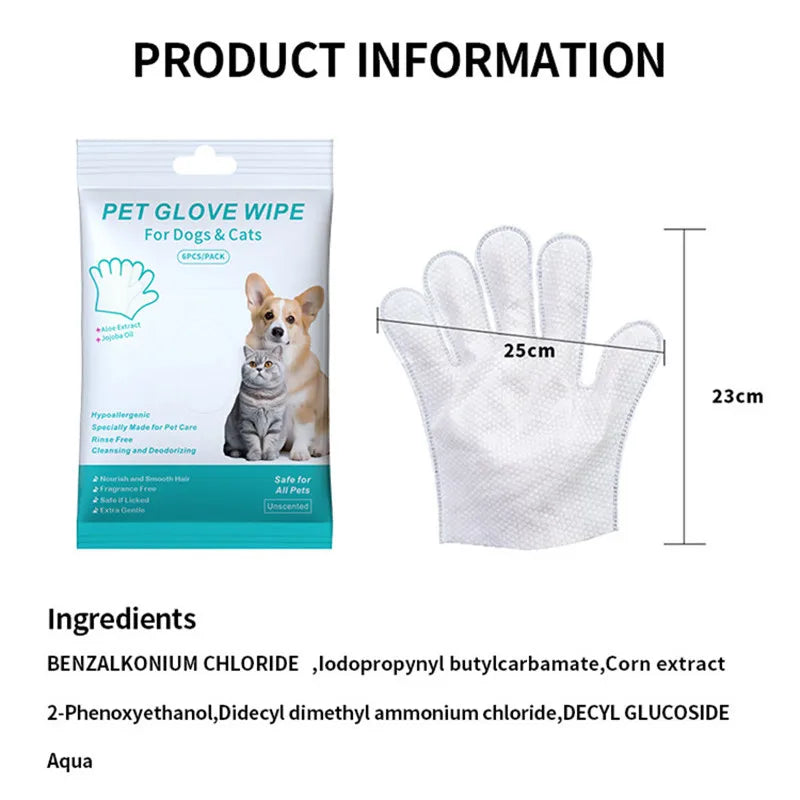 Pet cleaning supplies disposable gloves cat and dog bath cleaning wet wipes gloves deodorizing Grooming Gloves for Daily Care