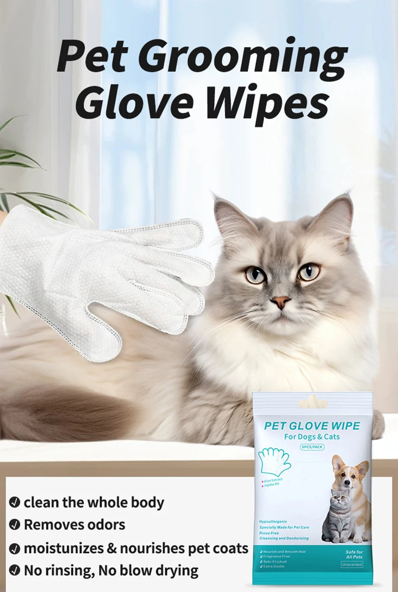New 6PCS Pet Wash-Free Gloves Cat Bath Deodorant Wipes Disposable Cleaning Dry Cleaning Dog Wipes Gentle And Convenient Gloves