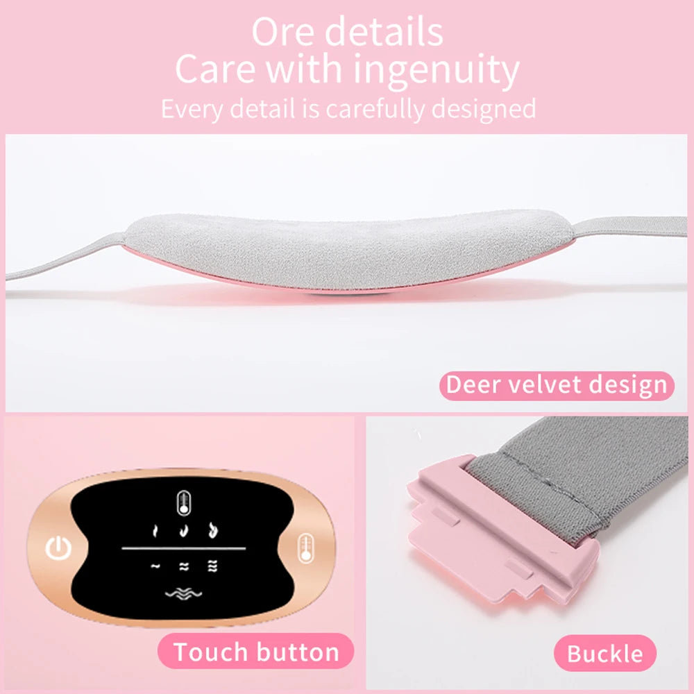 Electric Period Cramp Massager Vibrator Heating Belt for Menstrual Relief Waist Stomach Warming Women Gift USB Rechargeable