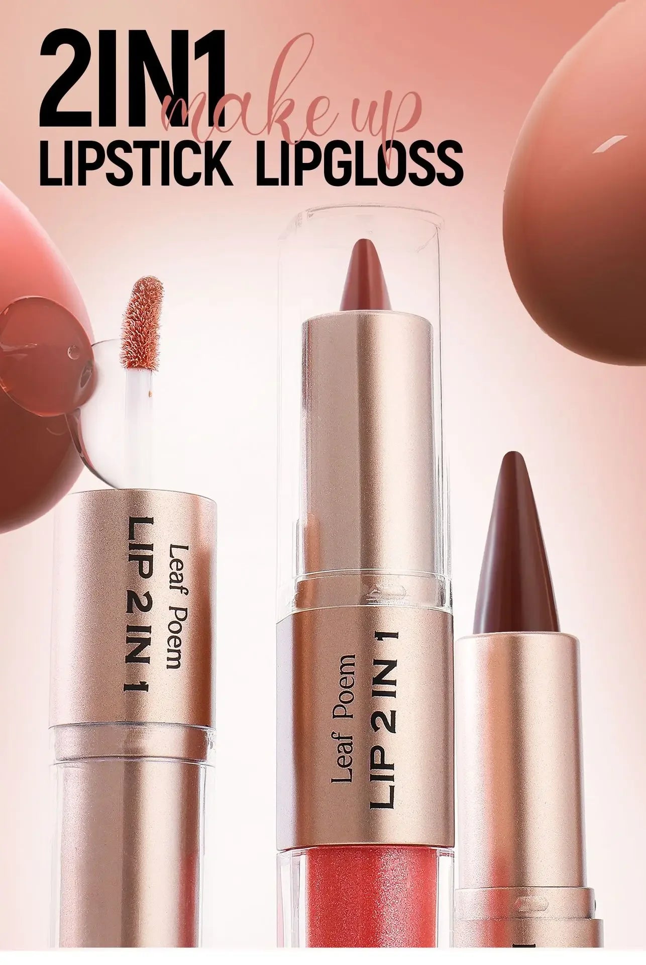 2in1 Lipstick Lip Gloss Lip Liner Contour Pencil Double Head Mirror Plumping Lip Glaze Crystal Lip Sexy Red Lips Tint Makeup