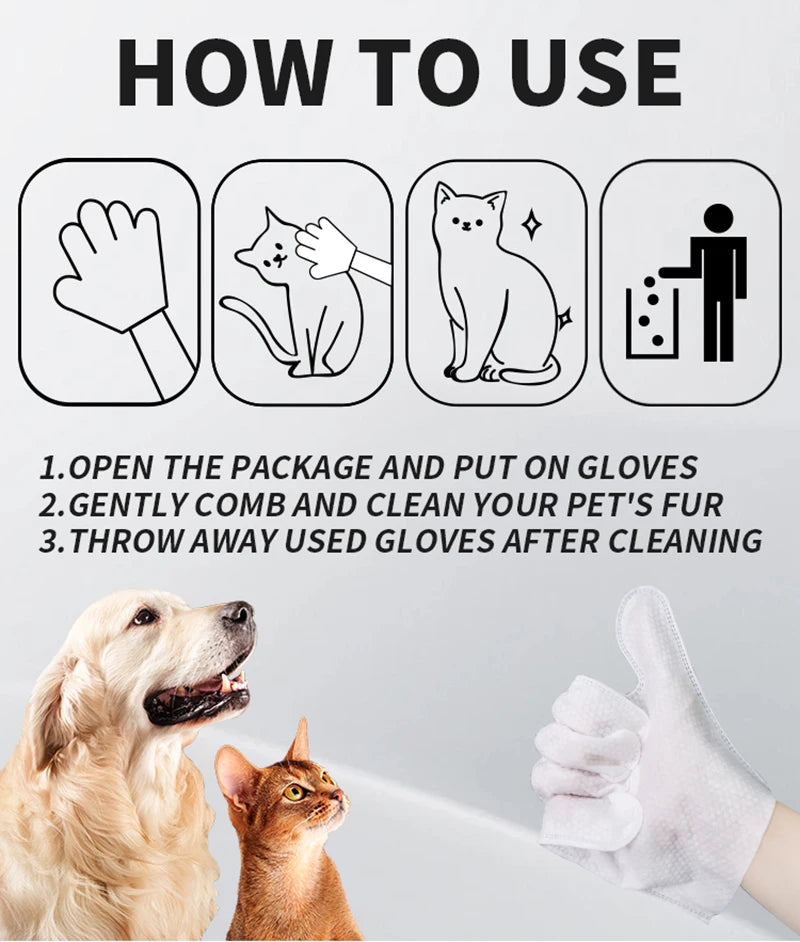 New 6PCS Pet Wash-Free Gloves Cat Bath Deodorant Wipes Disposable Cleaning Dry Cleaning Dog Wipes Gentle And Convenient Gloves