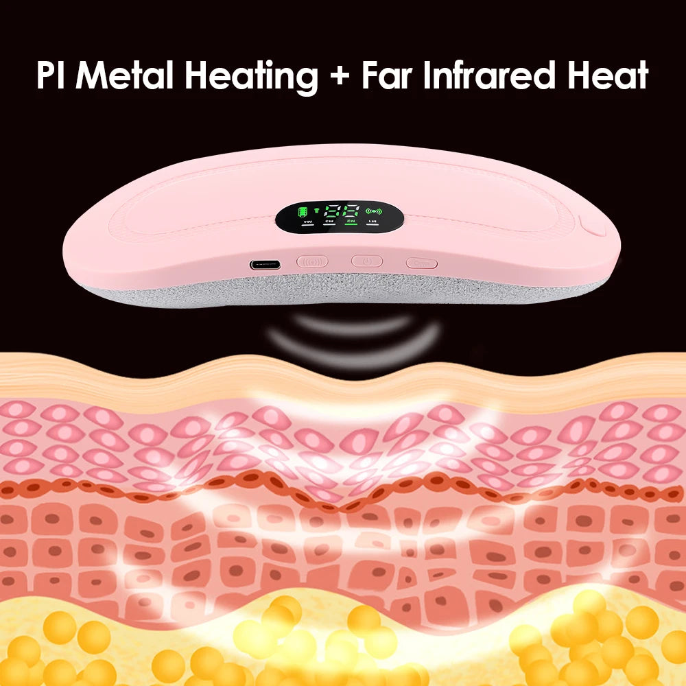 Electric Period Cramp Relief Massager Vibrating Heating Pad for Menstrual Pain Waist Stomach Abdominal Warm Palace Belt