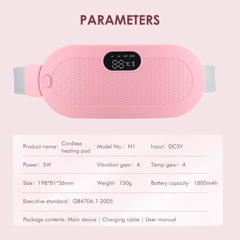 Electric Period Cramp Massager Vibrator Heating Belt for Menstrual Relief Waist Stomach Warming Women Gift USB Rechargeable