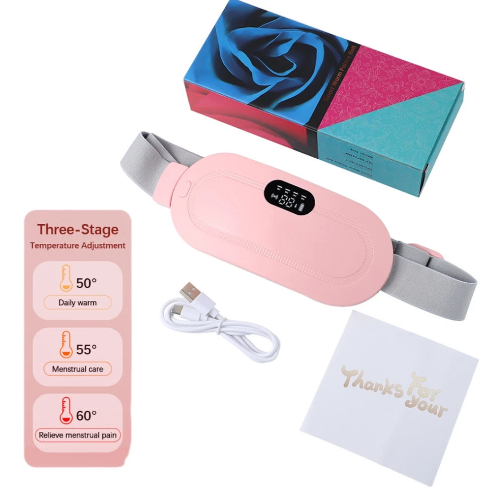 Electric Period Cramp Massager Vibrator Heating Belt for Menstrual Relief Waist Stomach Warming Women Gift USB Rechargeable