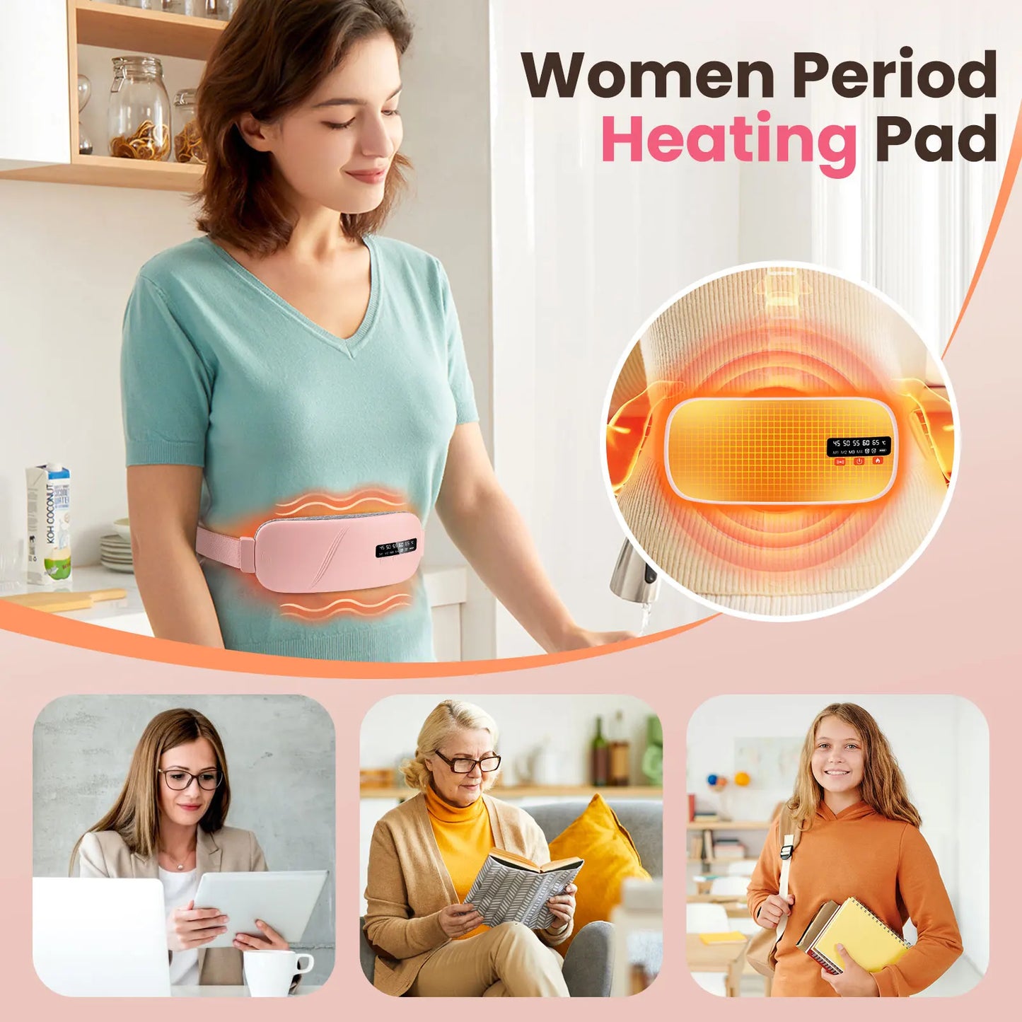 Electric Menstrual Period Cramp Massager Heating Pad Belt for Female Waist Abdominal Warm Palace Belt Massage Device Vibration