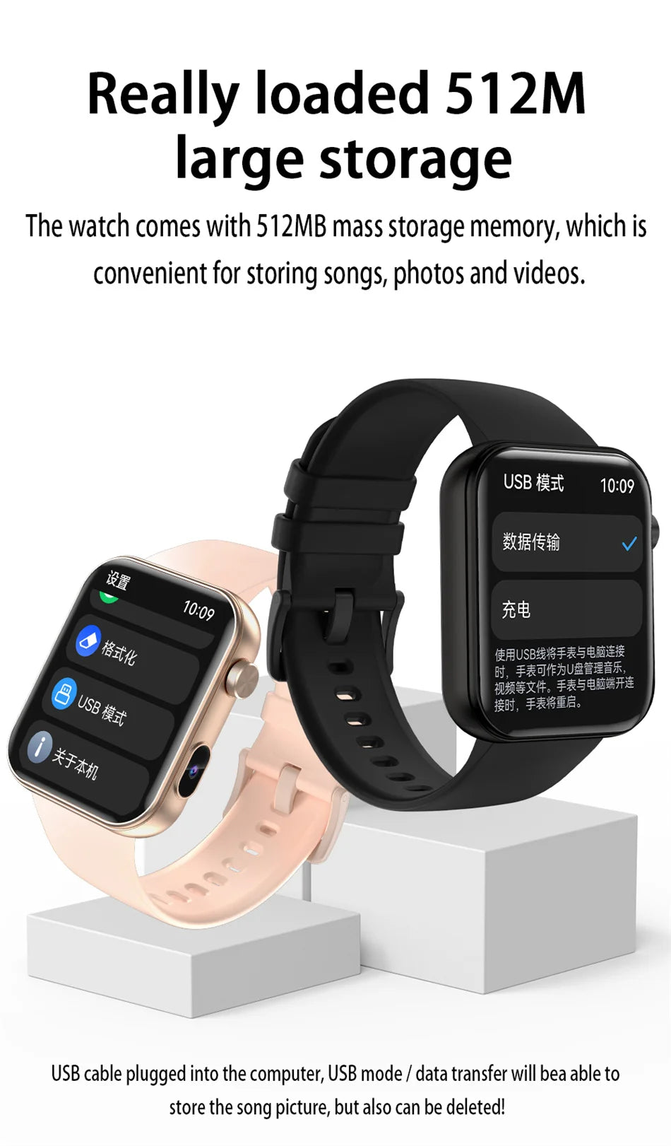 New 512M Memory Smart Watch With Camera Video Recording Local Music Dynamic Dial BT Call Sport Mode lP68 Waterproof Smartwatch