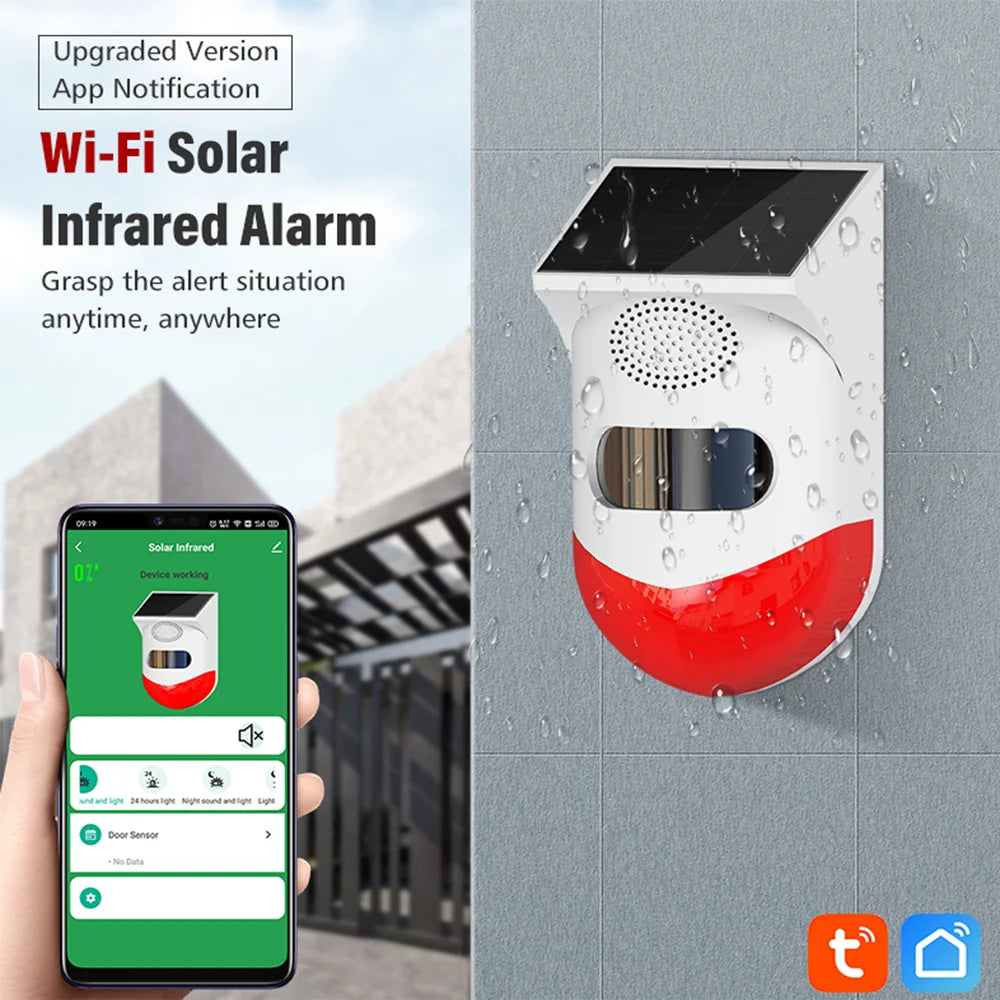 WiFi Motion Sensor Tuya Smart Life Home Alarm For Home Security Solar Powered Detector 120dB Alarm Outdoor Waterproof Siren