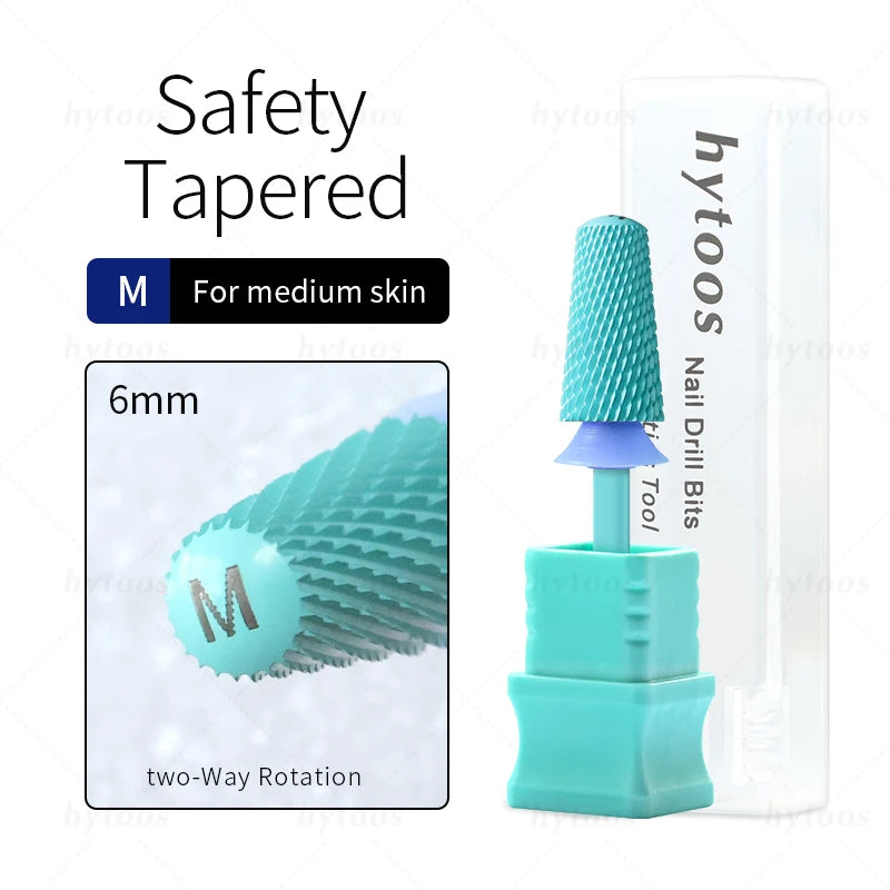 HYTOOS Safety Carbide Nail Drill Bits Green Coating Dome Tapered Bit for Gel Polish Removal Pro Manicure Drills AccessoriesTool