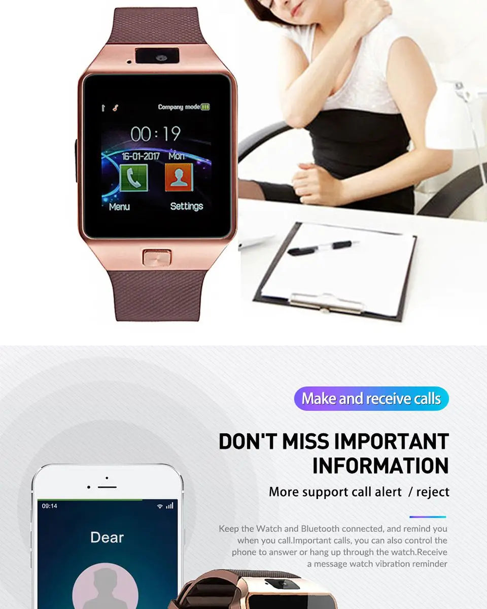 DZ09 Smart Watch Touch Screen Waterproof Sport Fitness Tracker Bracelet Support SIM TF Card Sleep Monitor Smartwatch Men Women