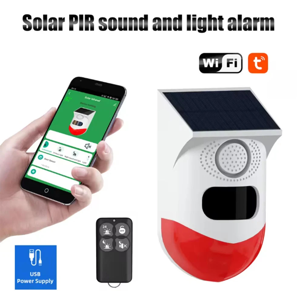 WiFi Motion Sensor Tuya Smart Life Home Alarm For Home Security Solar Powered Detector 120dB Alarm Outdoor Waterproof Siren