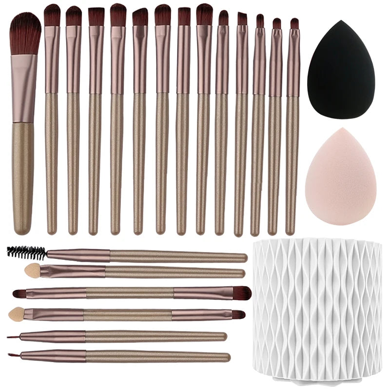 Makeup Brushes 20 Pcs Premium Synthetic Foundation Powder Concealers Eye Shadow Brush Set with 2 Sponge & 360 Rorate Holder Case